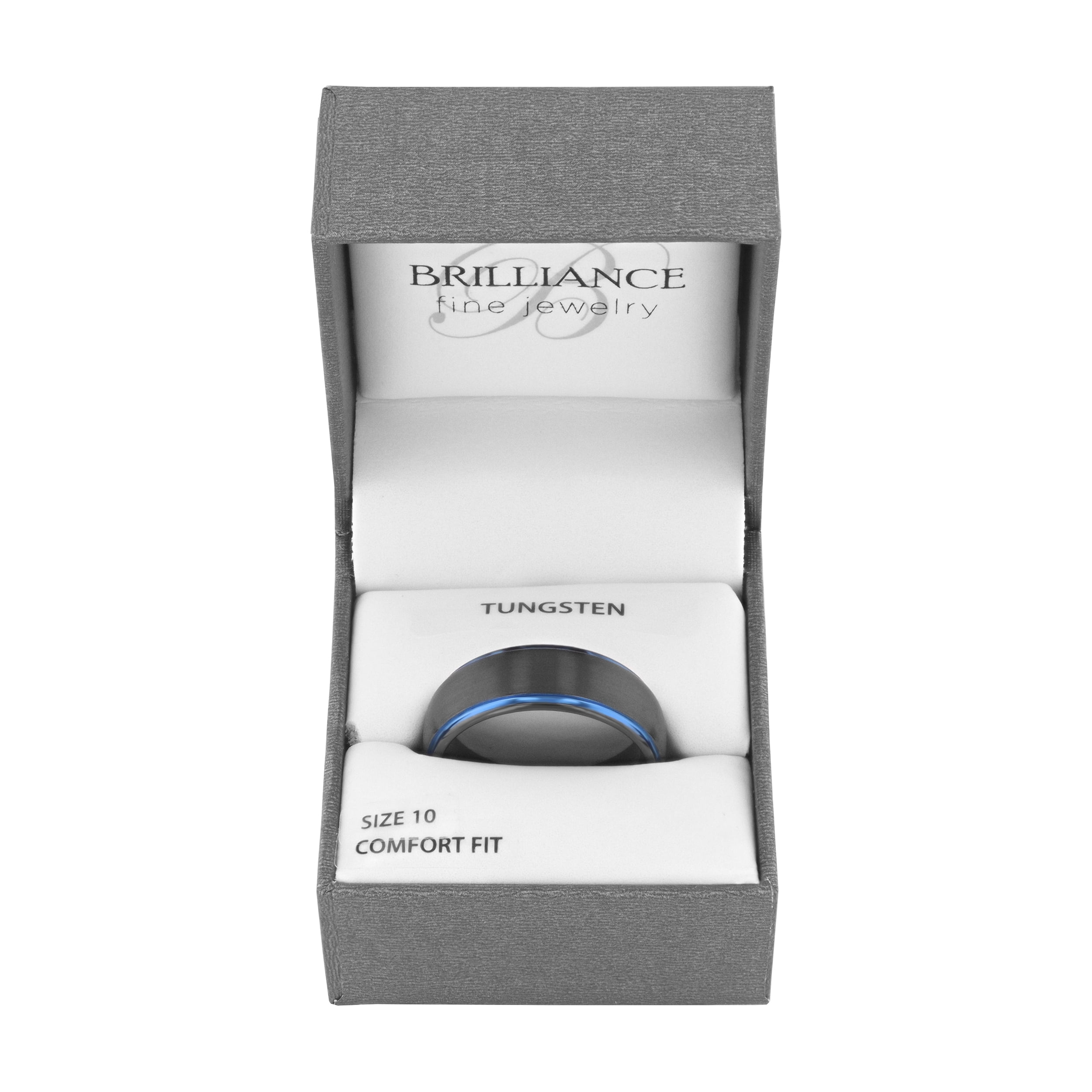 Brilliance Fine Jewelry Men's Black & Blue Tungsten Satin Finish Step Edge 8MM Wedding Band