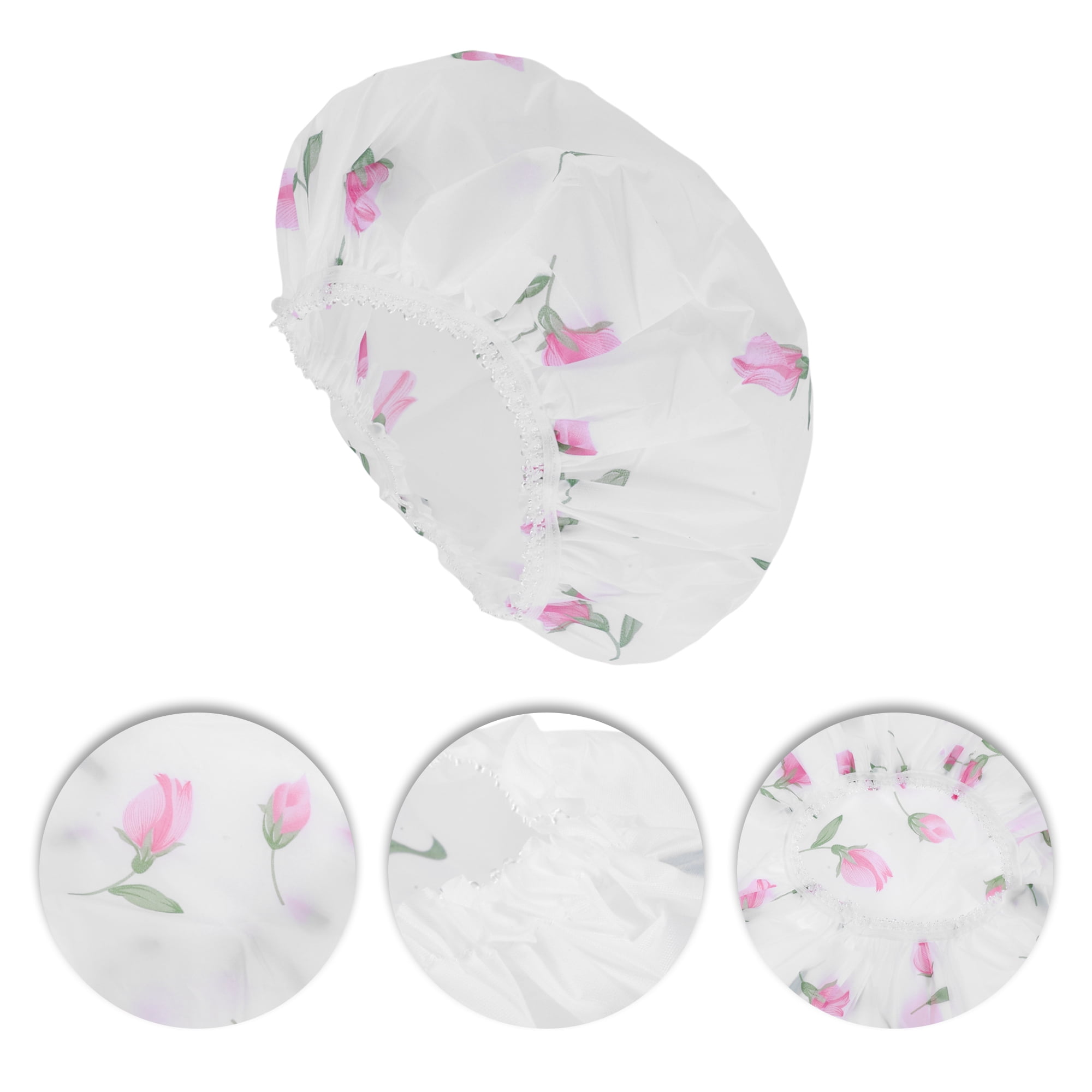 Unique Bargains Flower Single Layer Shower Cap 3 Pcs White, Pink