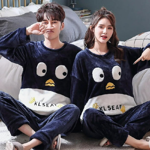 Conjunto de Pijama de franela calida para hombre y mujer ropa de dormir de Panda para pareja Pijama familiar ropa de noche para amantes pijamas casuales de animales Otono e Invierno
