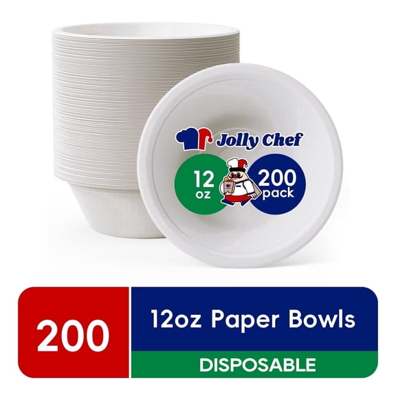 JOLLY CHEF Disposable Paper Bowls,12 Ounce,200 Count,White,All occasions