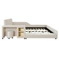 thumbnail image 6 of Aukfa Queen Size Mother & Child Bed Frame, Velvet Upholstered Platform Bed with Bedside Desk & Stool, Grounded Design, Beige, 6 of 8