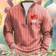 thumbnail image 1 of Ceisia Men's Red-White Stripe Jester Graphic Half-Zip Long Sleeve Top Gifts, 1 of 6
