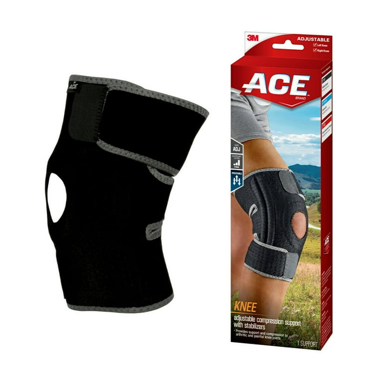 ACE Brand Adjustable Compression Knee Support with Stabilizers, Black/Gray  – One Size 