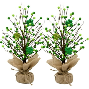 2 Pack St. Patricks Day Trees Decorations - 16inch Irish Berry Shamrock Tree Decorations, St. Patrick's Day Tabletop Tree Decor and Centerpiece Ideas