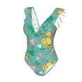 thumbnail image 4 of Yiaed Happy Summer Print Women's Ruffled One Piece Swimsuit V Neck Swimwear Slimming Monokini for Woman-Large, 4 of 8