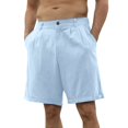 thumbnail image 2 of Men's Soild Color Cotton Linen Casual Shorts, Elastic Waist Classic Summer Beach Shorts for Men, Soft Breathable Relaxed Fit Lounge Shorts with Pockets Light Blue M, 2 of 6