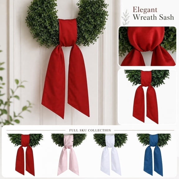 55"L x 4.33"W Front Door Wreath Sash, Plain Embroidered Wreath Accessories for Christmas DIY Halloween Party Yard Wall Doorway Outdoors Decoration
