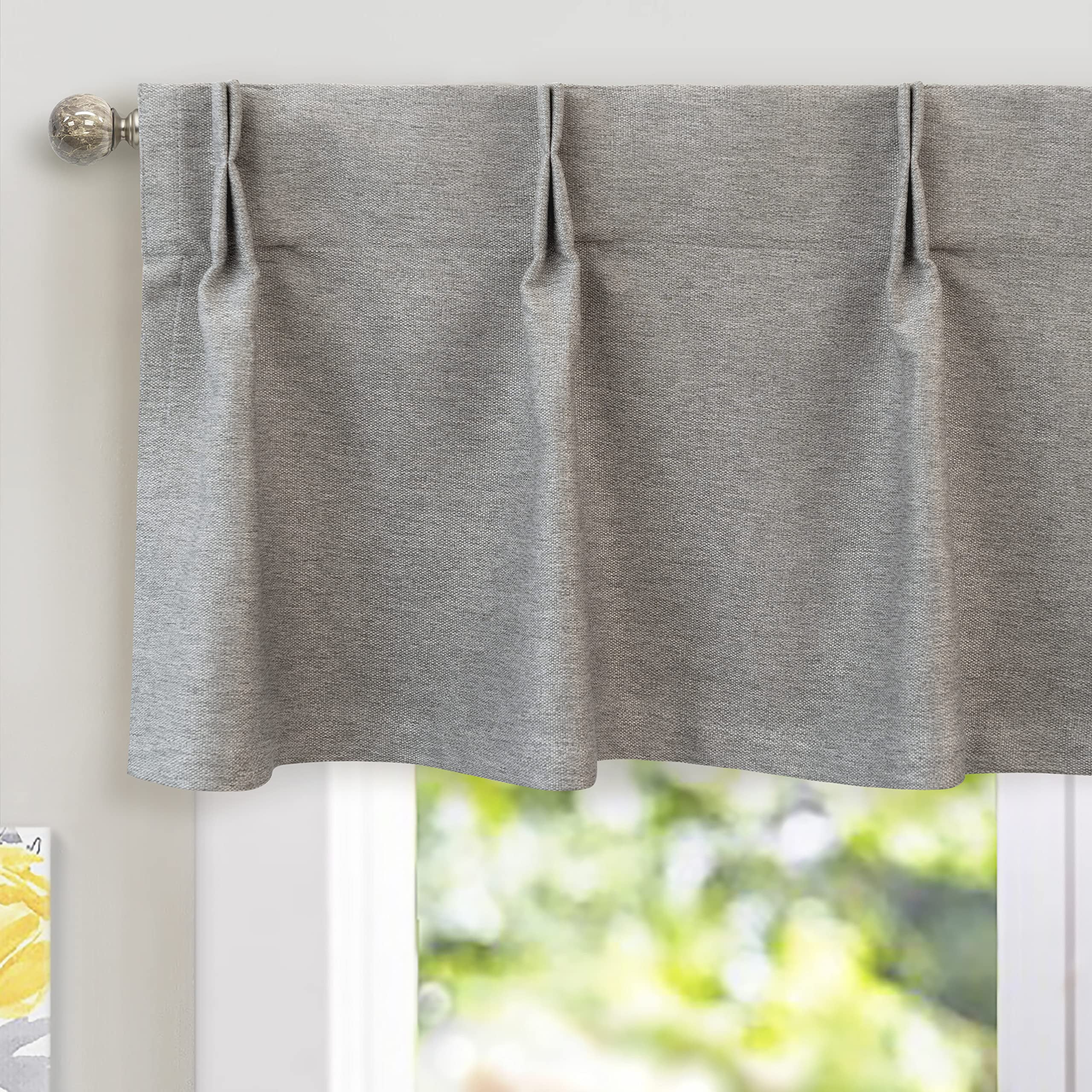 DriftAway Pinch Pleat Valance for Kitchen Window Blackout Faux Linen Textured Solid Gray Valance for Living Room 16 Inch Farmhouse Window Treatment Back Tab 52x16 Gray