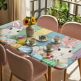 thumbnail image 3 of Easter Bunny Table Cloths for 5 Foot Rectangle Tables, Farmhouse Colorful Eggs Tulip Wooden Grain Patio Waterproof Elastic Fitted Tablecloths, Washable Rectangular Table Cover for Camping, 3 of 8