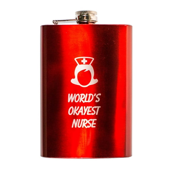 8oz RED World's Okayest Nurse Flask L1