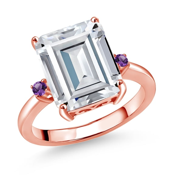 Gem Stone King 18K Rose Gold Plated Silver Purple Amethyst Ring Set with Moissanite (7.43 Cttw) (Size 5)