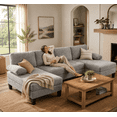 thumbnail image 2 of Bezseller U-Shaped Sectional Sofa, 110" Corduroy Couch for Living Room, Light Grey, 2 of 8