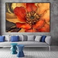 thumbnail image 2 of Mudket Red Orange Flower with Gold and Black Accents Canvas Wall Art, Framed Floral Print, Ready to Hang Wall Decor for Living Room, Luxury Modern Artwork - 12"L x 8"W, 2 of 10