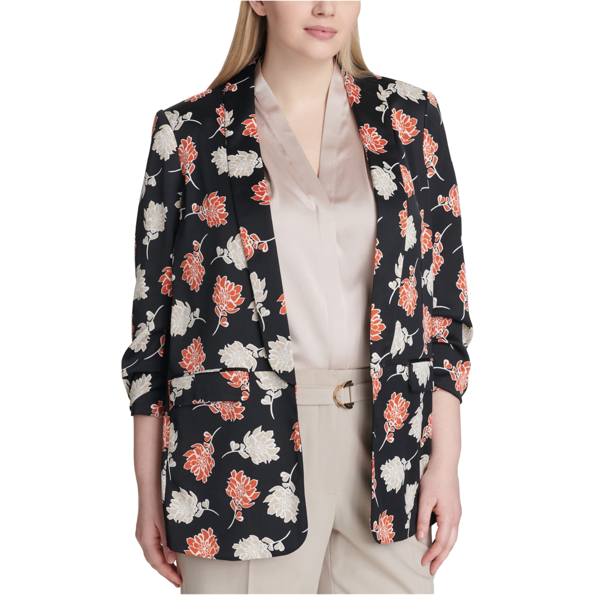 Floral Ruched Sleeve Jacket 14W Plus 