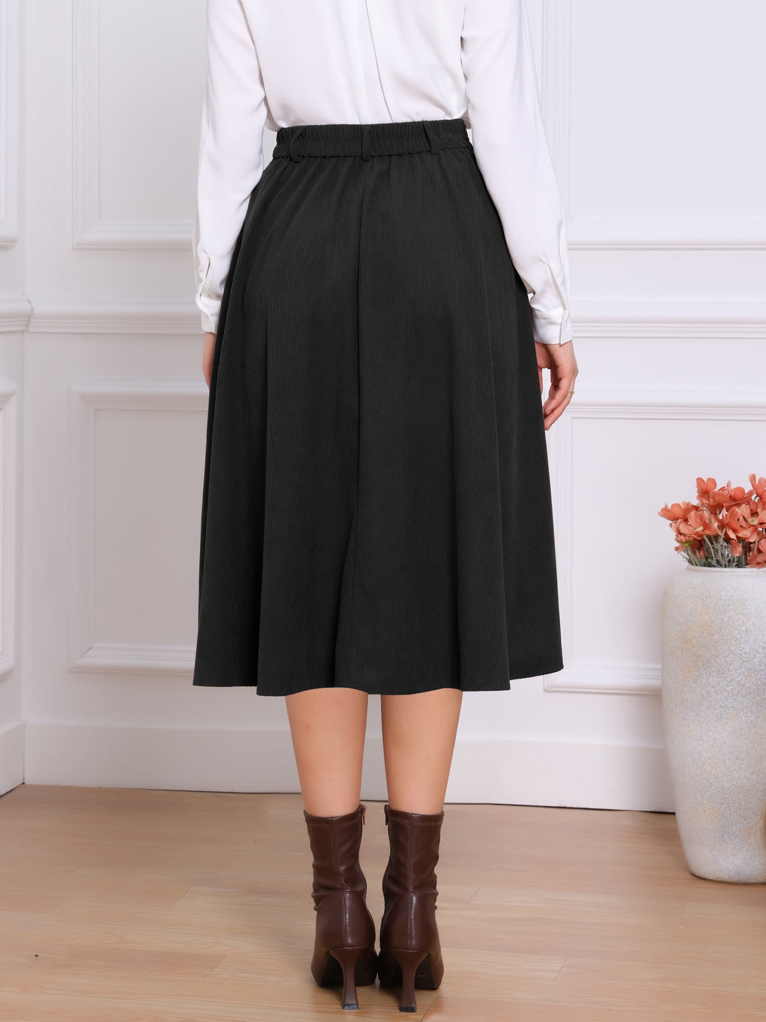 DARING DIVA Women's High Waist A Line Midi Skirts with Pockets XS Black