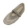thumbnail image 2 of pwidon Women's Round Toe Mary Jane Flat Shoes Breathable Fishnet Mesh Rhinestone Adjustable Buckle Wedding Casual Walking Loafers Gray 7, 2 of 4