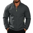 thumbnail image 2 of Men's Lightweight Zip Up Windbreaker Jacket Long Sleeve Stand Collar Solid Trendy Fall Casual Outerwear Jacket with Pocket for Hiking and Travel Dark Gray 4XL, 2 of 6