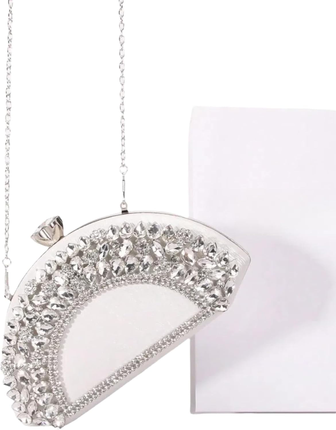 Rhinestone Clutch Evening Purses for Women Fan-shaped Crystal Diamond Wedding Handbag Crossbody Bag for dance Prom Party