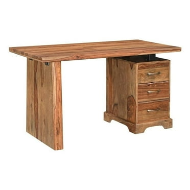Taran Designs Darcy 3-drawer Live Edge Solid Wood Writing Desk in Brown