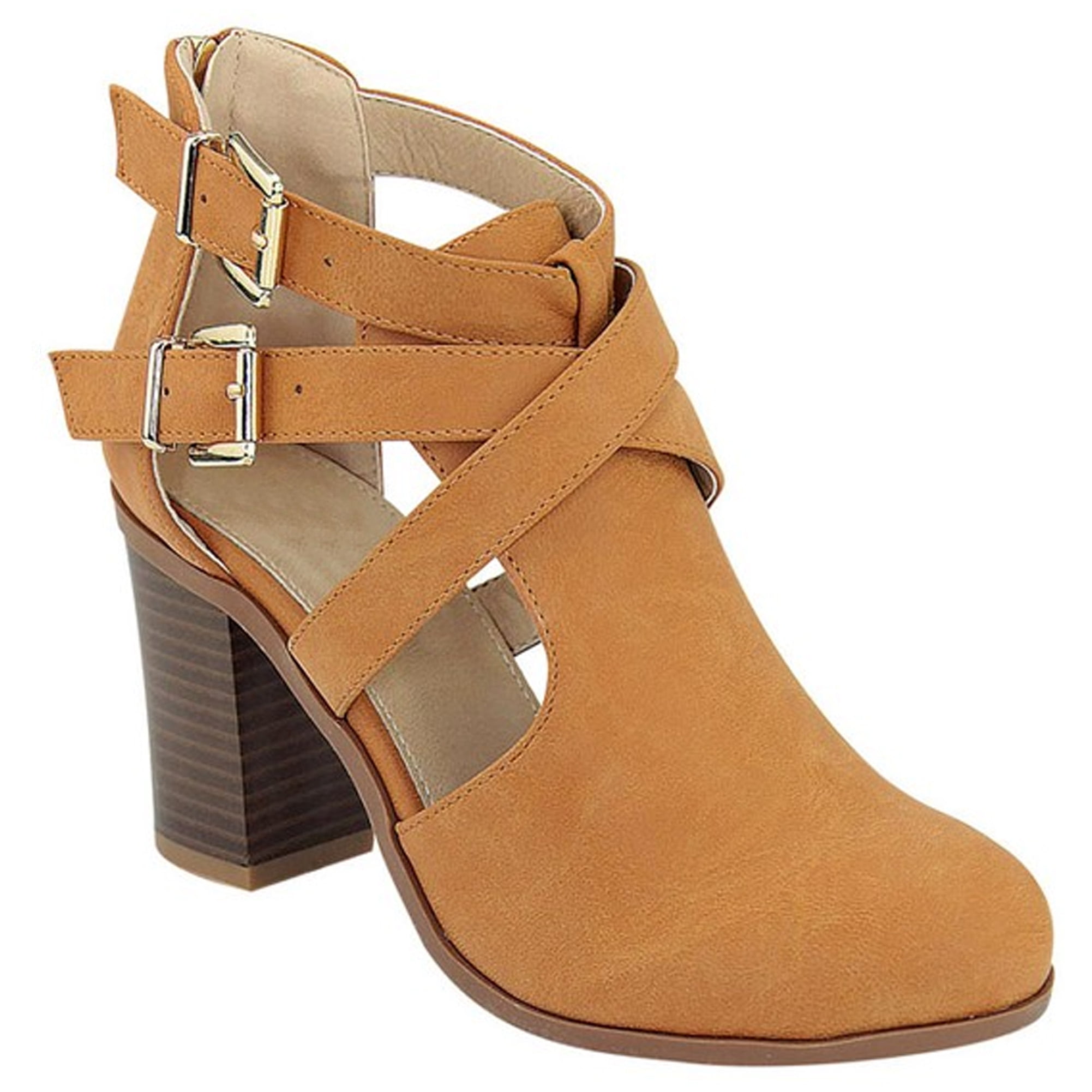 SNJ - Women's Ankle Boot Western Riding Strappy Chunky Heel Bootie ...