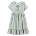 thumbnail image 4 of Ayolanni V Neck Dresses for Women Solid Short Sleeve A-Line Midi Dress Flowy Cotton Linen Travel Beach Dress Gray L, 4 of 7