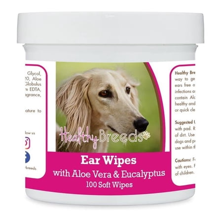Saluki Ear Cleaning Wipes with Aloe & Eucalyptus for Dogs - 100 Count
