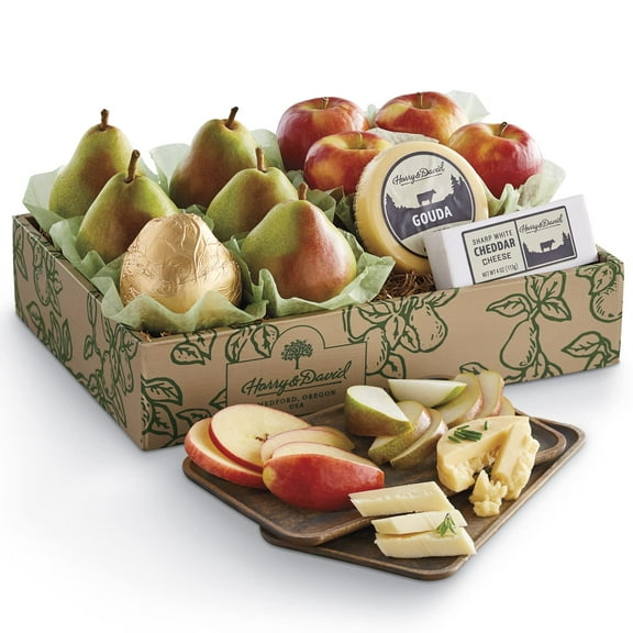 Harry & David Classic Fruit And Cheese Gift Baskets, Food Gift Basket With 6 Pears, 4 Apples, White Cheddar & Gouda Cheese, All Occasions, Family, Friends, Coworkers