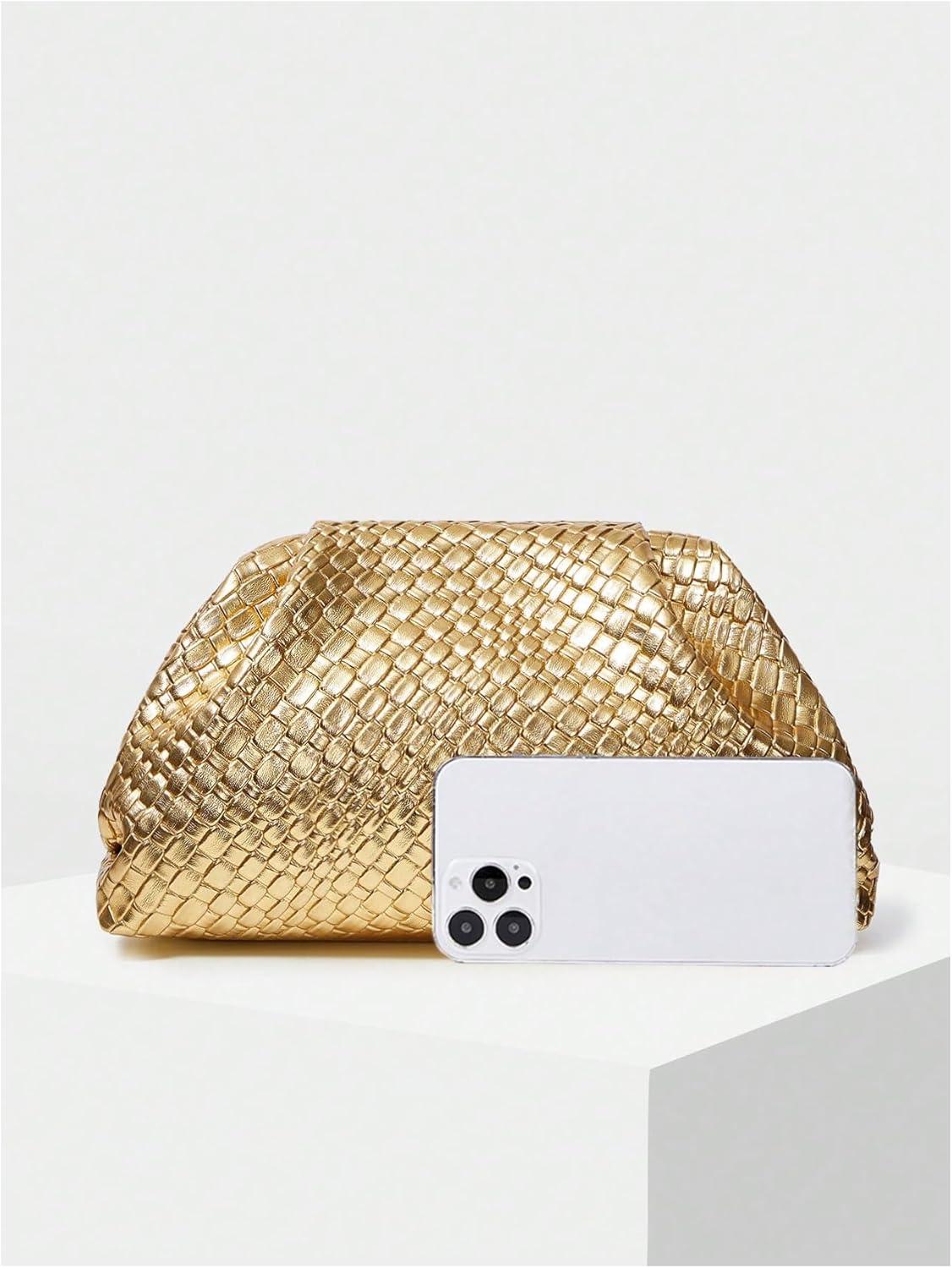 Women's Woven Evening Bag Dumpling Clutch Purse No Strap Handbags Elegant Faux PU Leather Clutch Bag | Woven, No Strap, Elegant, Faux PU Leather