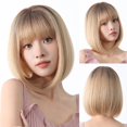 thumbnail image 1 of Peluca de cabello sintético con flequillo para mujer, cabellera corta Bob, color marrón claro, liso, Natural, resistente al calor, Cosplay diario, 1 of 4