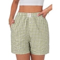 thumbnail image 4 of Fantaslook Plaid Shorts for Women Button Gingham Cotton Shorts Summer Lounge Boxers Beach Shorts with Pocket, 4 of 10