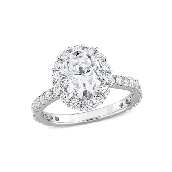 2.90 Carat (Ctw) Lab-Created Oval Halo Moissanite Engagement Ring in Sterling Silver for Women