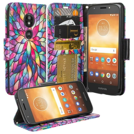 Moto E5 Play Case, Moto E5 Cruise case, [Kickstand/Wrist Strap] Pu Leather Wallet Case with ID&Credit Card Slot For Motorola Moto E5 Play XT1921 2018 - (Rainbow