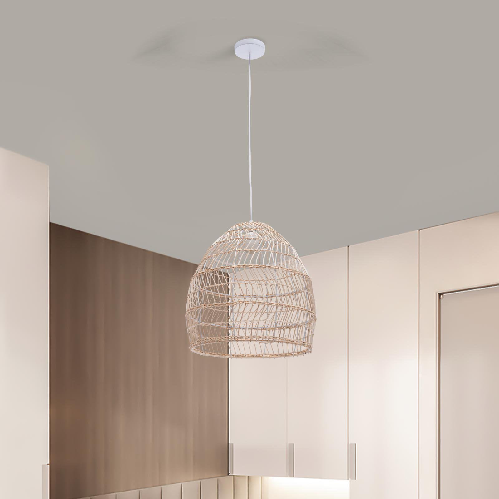 Ceiling Light Shade Grey Rattan Design Easy Fit Doughnut Shape Lighting LED Bulb 