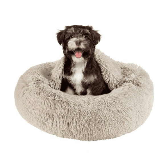 Cat Bed Cave, Soft Faux Fur Hooded Blanket Dog Couch For Indoor Pet, Fluffy Calming Plush Shag, Cozy Round Cushion, Machine Washable Cuddler, Self Warming, Tan, Small (23"x23"x6")