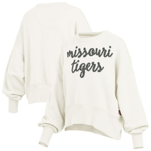 Women's Pressbox Cream Missouri Tigers Oversized Chelsea Waist Length Pullover Sweatshirt