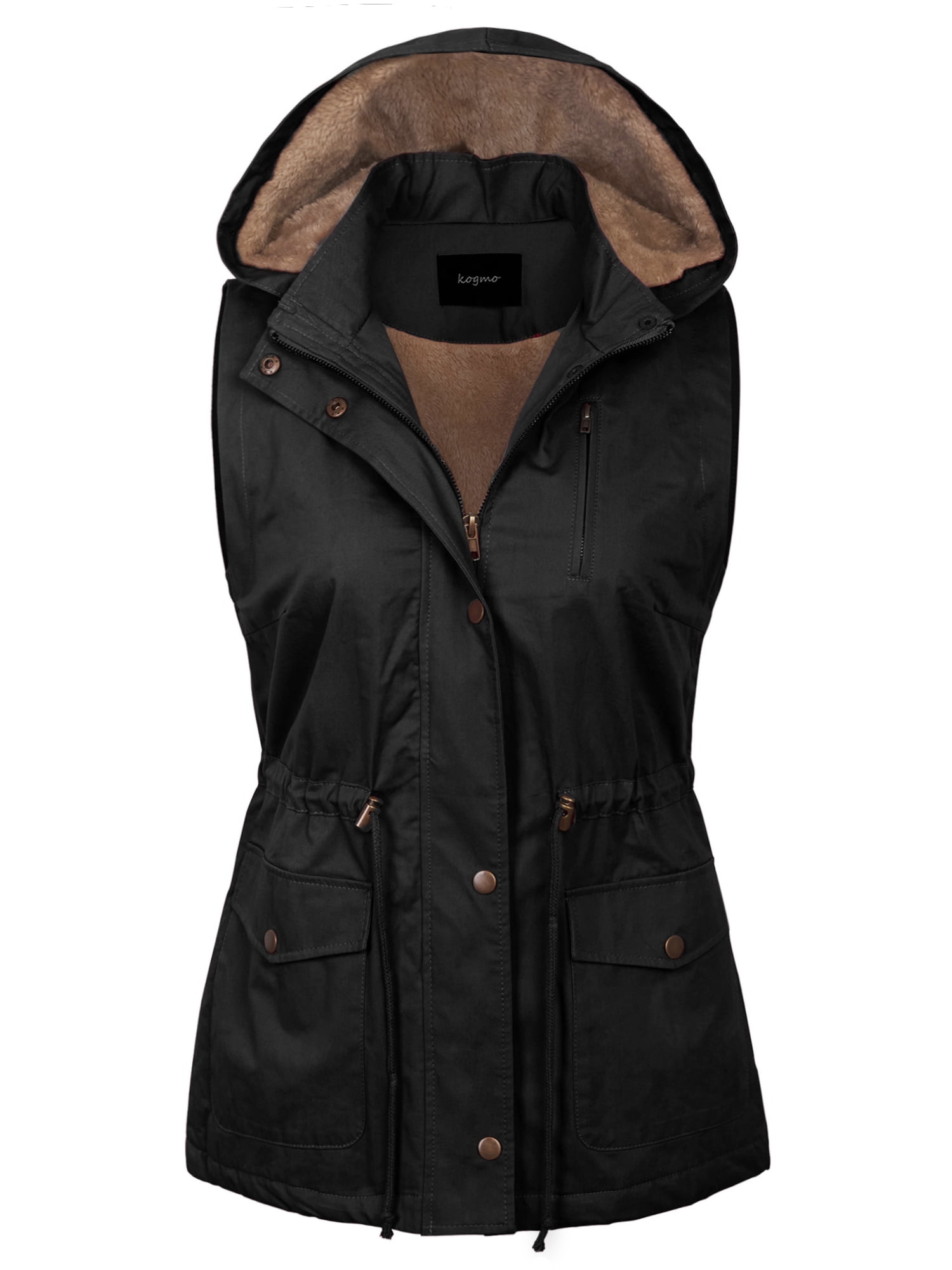 KOGMO Womens Fur Lined Anorak Safari Vest with Detachable Hoodie (S-3X ...