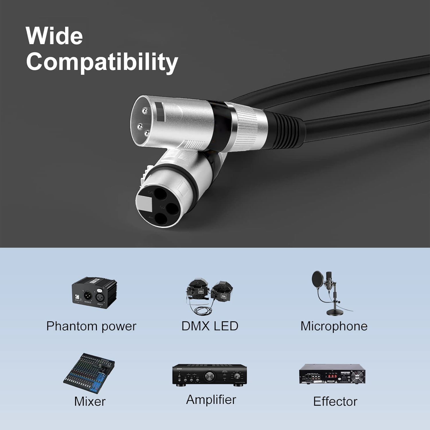 EBXYA XLR Cable Male to Female 2-Pack 3m Audio Cable with Durable Black Connectors & Oxygen-Free Copper for Live Sound, Studio Recording & Home Studio