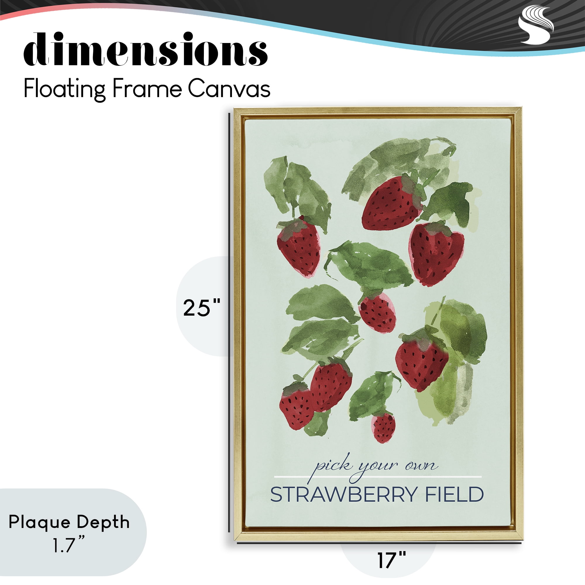 Stupell Industries Strawberry Field Pick Your Own Gold Framed Floater Canvas Wall Art, design by Lucille Price