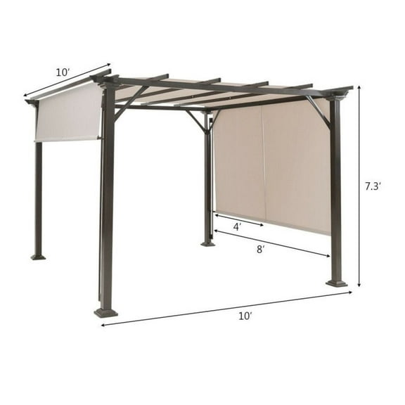 10x10 ft Patio Gazebo Metal Frame, Beige Outdoor Pergola Canopy Shelter with Retractable Shade, Rustproof Steel Construction for Backyard, Deck, BBQ, Parties & Family Gatherings