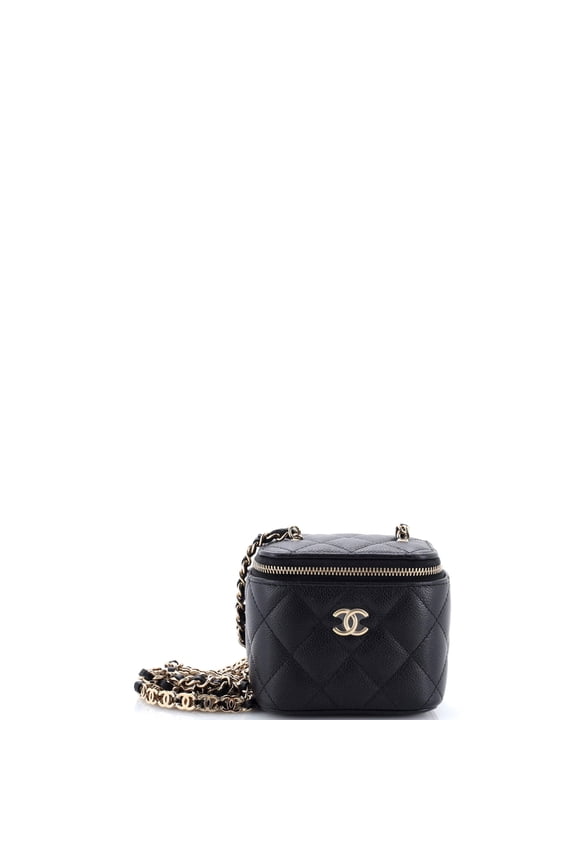 Pre-Owned Tiny CC Link Vanity Case with Chain Quilted Caviar Mini By Rebag