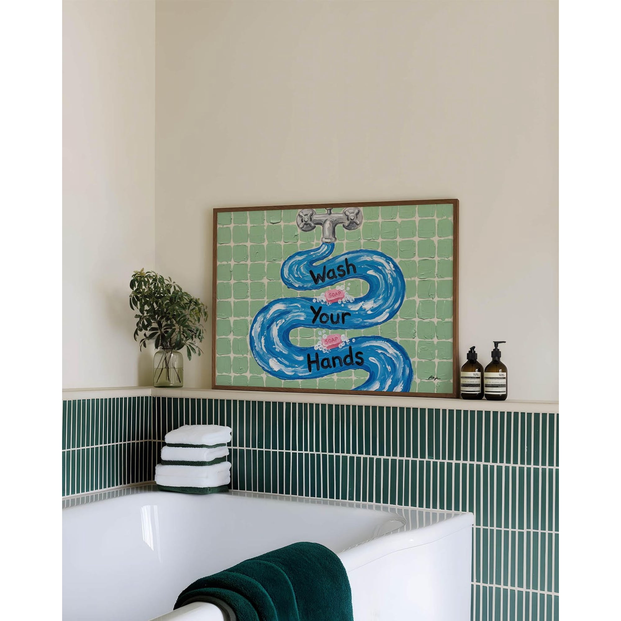 Splish Splash Wash Hands Wall Art Print Vintage Mid Century Bathroom Typography Decor