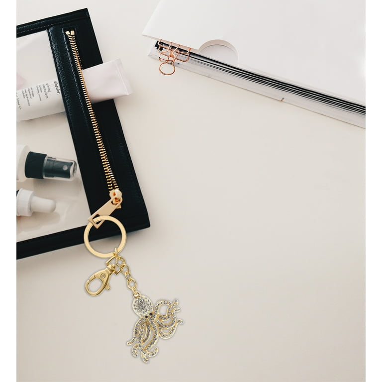Rhinestone Black Crystal Heart Keychain Goldtone Metal Keyring Purse Clip  Gift