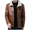 thumbnail image 2 of Men’s Faux Fur Leather Jacket Autumn Winter Fleece Lined Coat Vintage Bomber Jacket Zip-Up Motorcycle Bomber Jacket Casual Tops Coats For Men Up to 65% off Clear!Clearance!!!, 2 of 9
