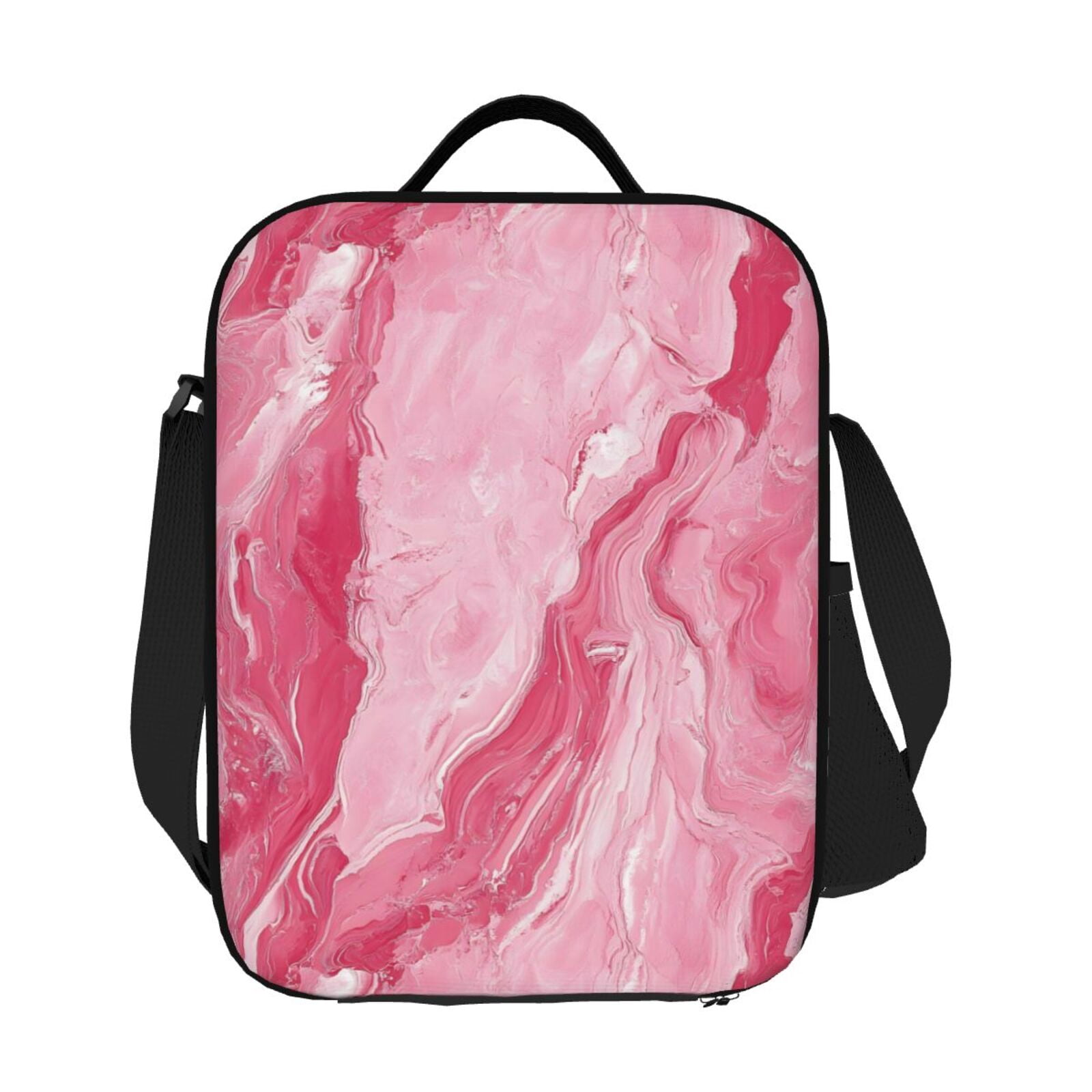 Thermal Insulation One Shoulder Portable Bento Bag Can Be Reused 8×10.5in For Carrying Drinks Bento Box Fruit Snacks Pink Marble_21256_4