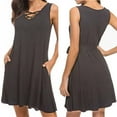 thumbnail image 3 of Bigersell Party Dresses for Women 2022 Ladies Solid Color Cross Strap V-Neck Belt Sleeveless Tank Mini Dress Women's Plus A-Line Dress Style 43080, Female Mid-Length Dresses Dark Gray L, 3 of 8