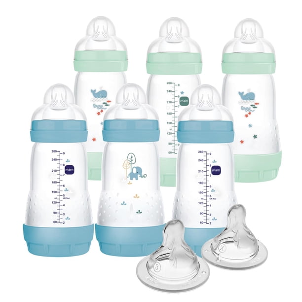 Biberones Anticólicos de Inicio Fácil MAM Azul con Flujo Medio para Bebés de 2 Meses en Adelante