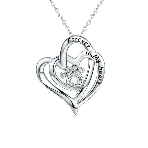 Coachuhhar Dog Paw Print Necklace Sterling Silver Forever in My Heart Pet Pendant Memorial Jewelry Gifts for Women Girl