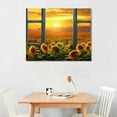 thumbnail image 2 of Creowell  Canvas Prints Wall Art Vintage Teal Window Looking Out Into Sunflower Pictures Warm Color Sunrise in The Field Landscape Painting Art Work for Living Room Decor 20x16 in/16x12 in, 2 of 4