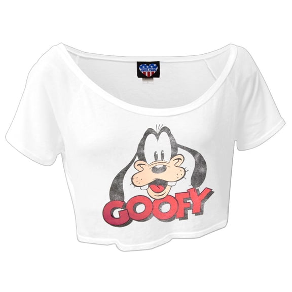 Goofy - Distressed Head Juniors Scoop Neck Half T-Shirt - Small