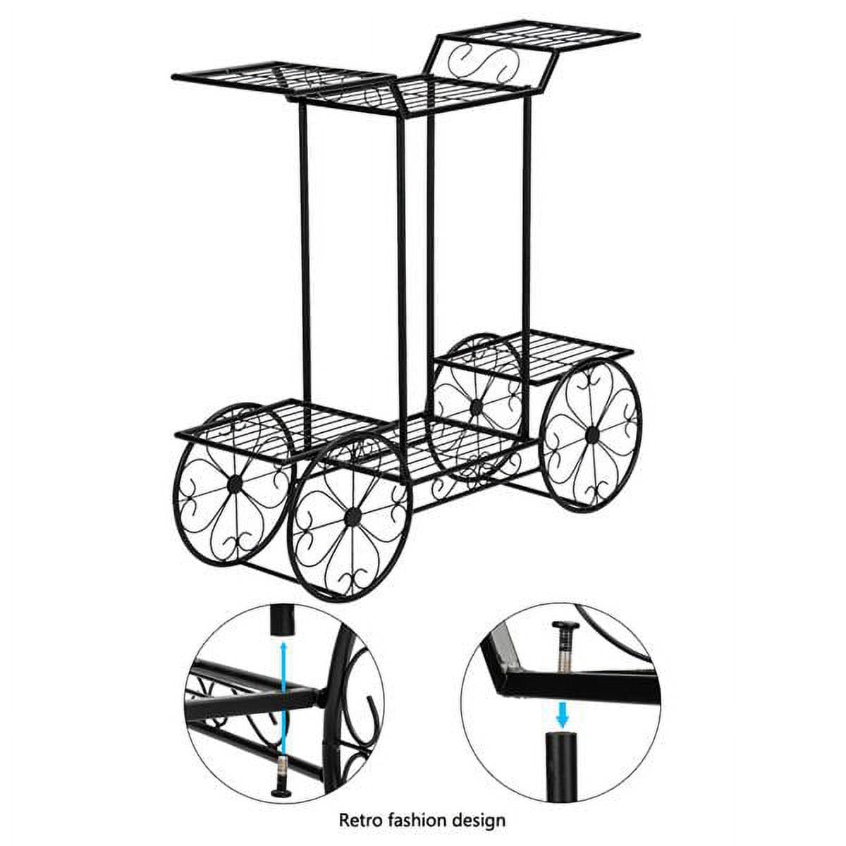 Modern Black Metal 6-Pot Detachable Plant Stand - Indoor/Outdoor Garden Patio Deck Display Rack